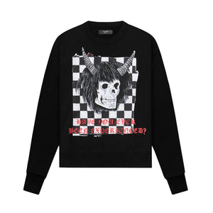 Amiri x Wes Lang Checker Skull Crewneck Sweatshirt in BlackSweatshirtAmiriDPUSXSAmiri x Wes Lang Checker Skull Crewneck Sweatshirt in Black