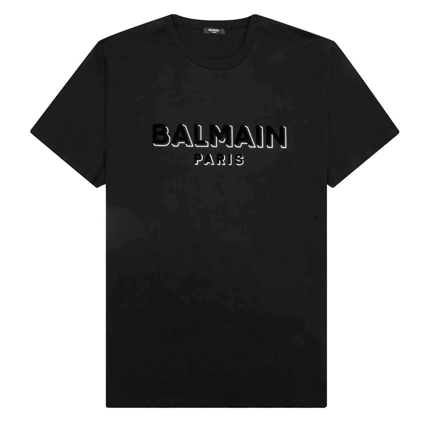 Balmain Flocked and Foil Logo T-Shirt in Black
