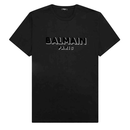Balmain Flocked and Foil Logo T-Shirt in Black