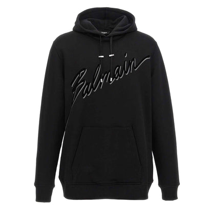Balmain Flocked Logo Hoodie in Black