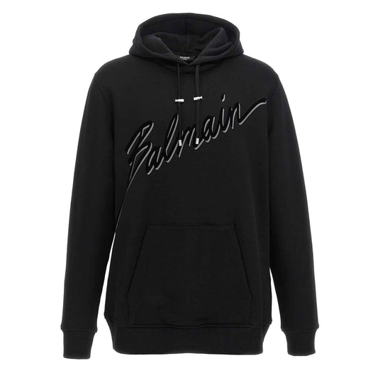 Balmain Flocked Logo Hoodie in Black