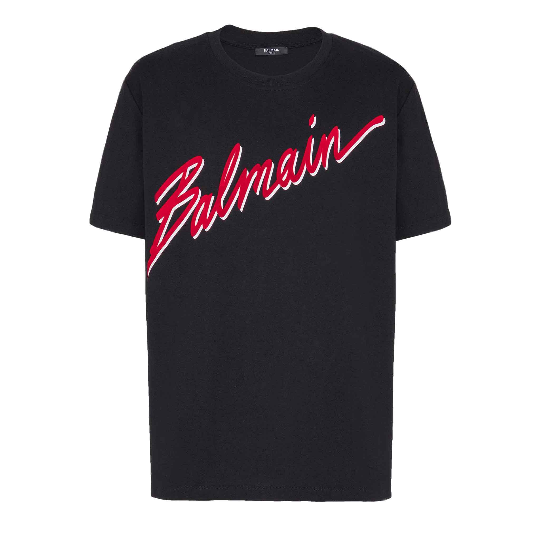 Balmain Flocked Logo T-Shirt in Black