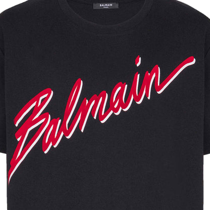 Balmain Flocked Logo T-Shirt in Black