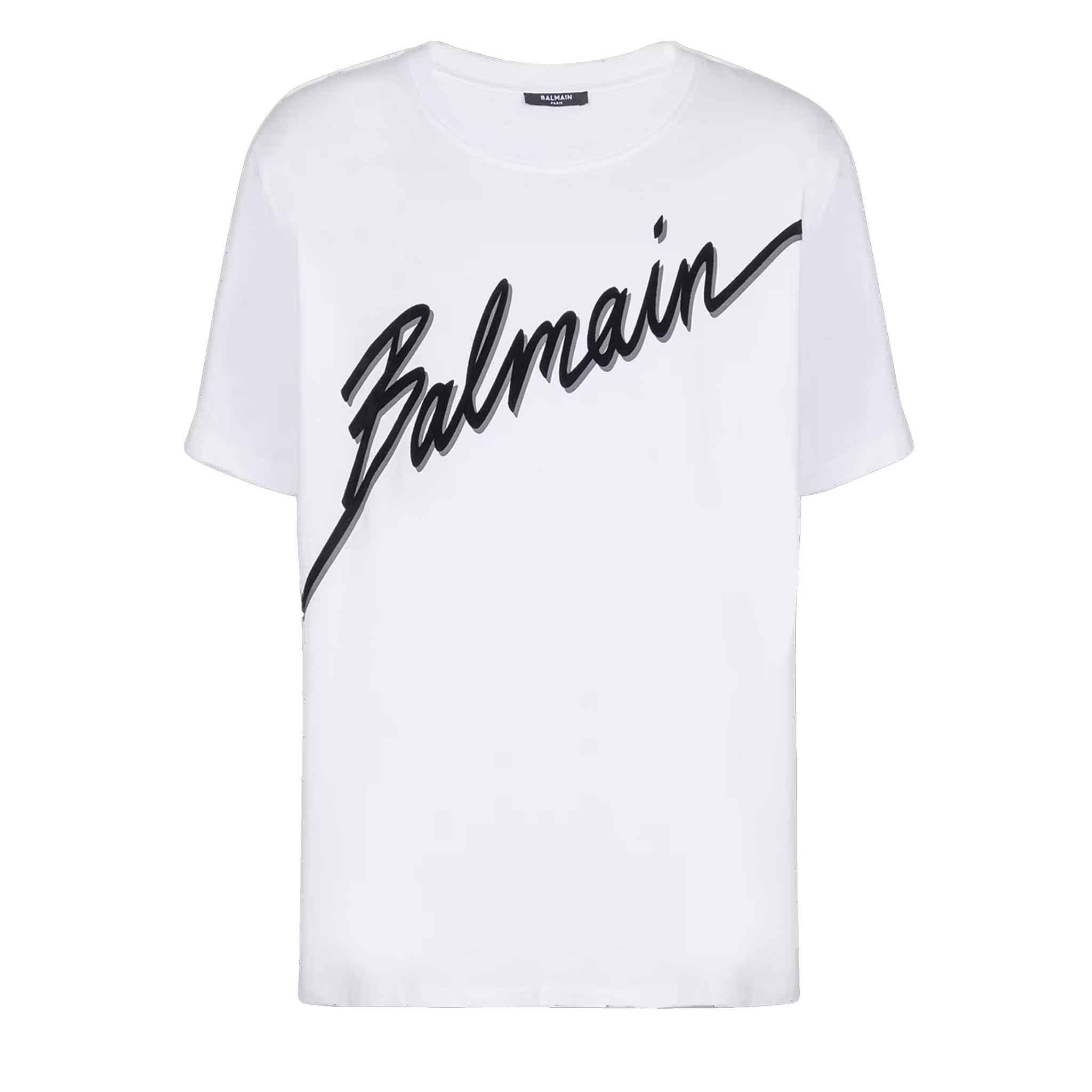 Balmain Flocked Logo T-Shirt in White