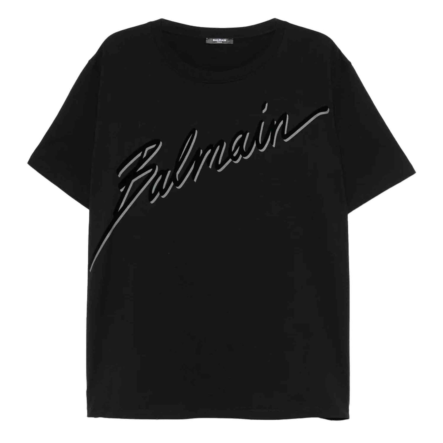 Balmain Flocked Tonal Logo T-Shirt in Black