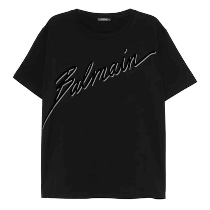 Balmain Flocked Tonal Logo T-Shirt in Black