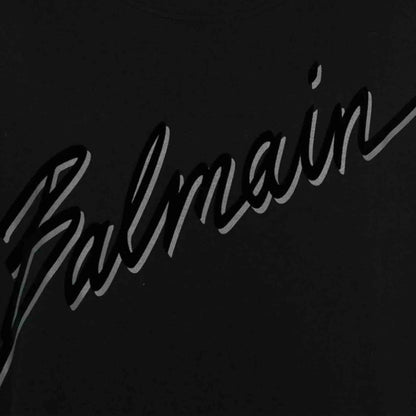 Balmain Flocked Tonal Logo T-Shirt in Black