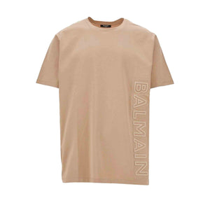 Balmain Logo Embossed T-Shirt in BeigeT-ShirtsBalmainDPUSSBalmain Logo Embossed T-Shirt in Beige