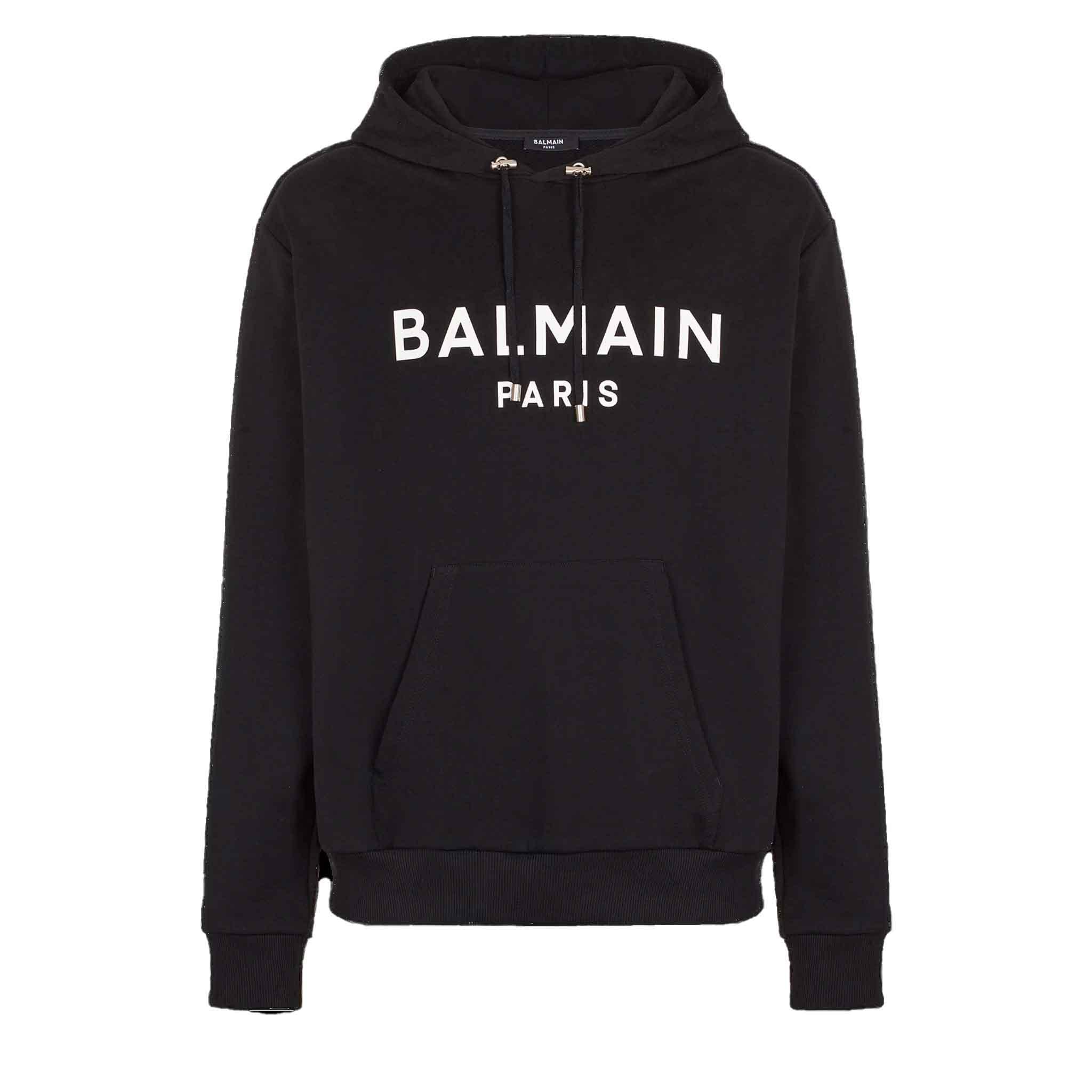 Balmain Printed Logo Hoodie in Black
