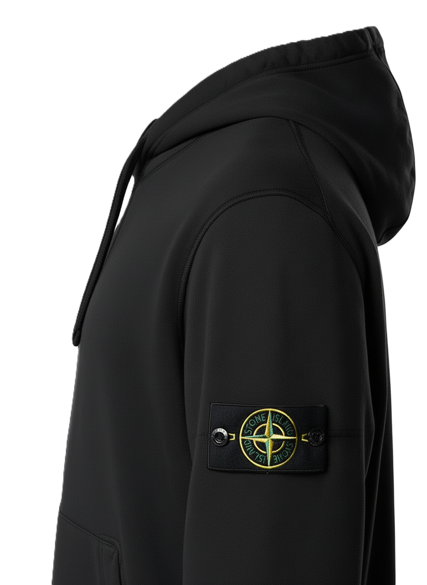 Stone Island Cotton Fleece Zip-Up Hooded Sweatshirt in Black
