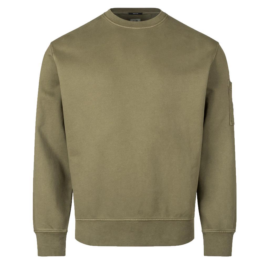 C.P. Company Diagonal Raised Fleece Crewneck Sweatshirt In Capers