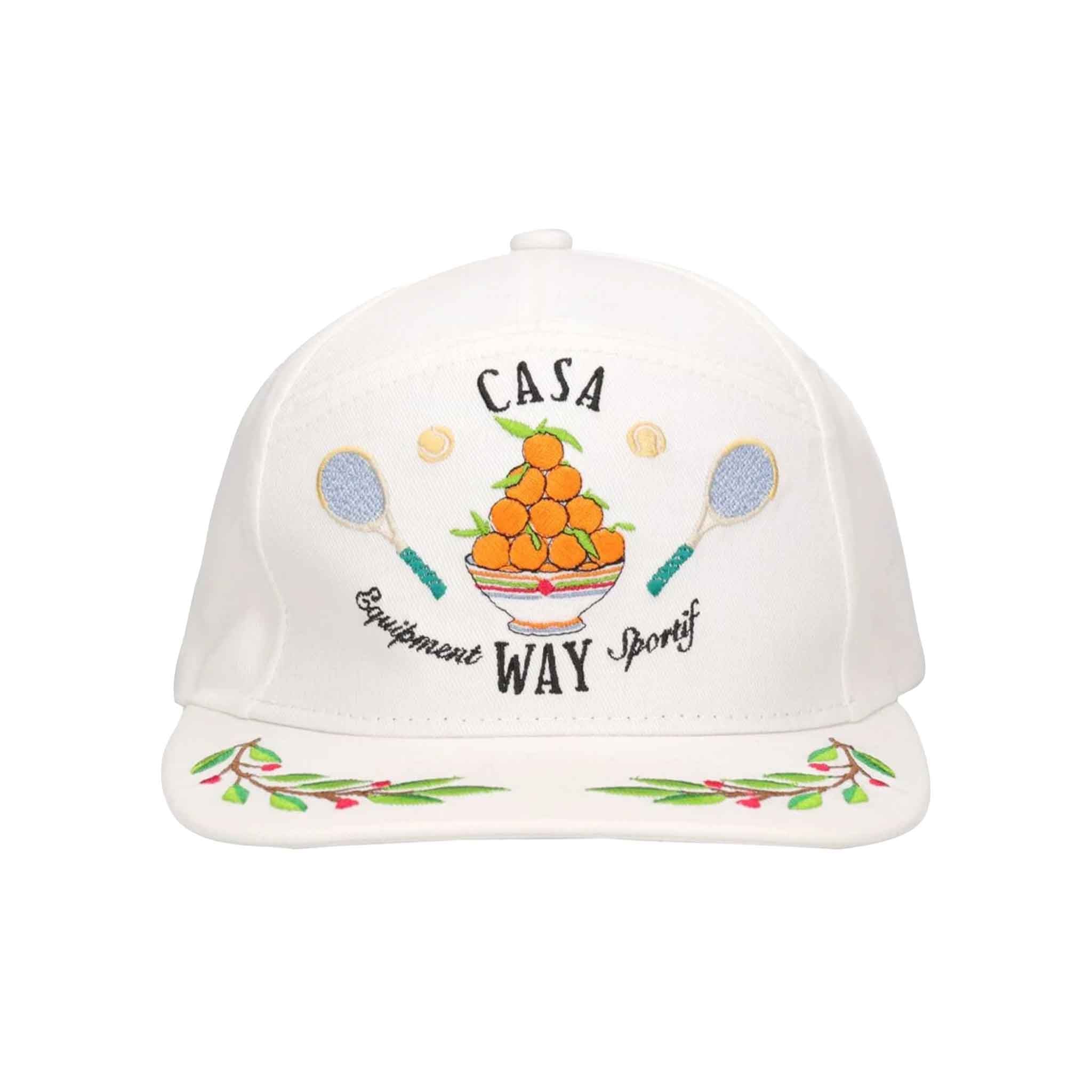 Casablanca Casa Way Laurel Embroidered Cap in White TwillHatsCasa BlancaDPUS5056626896614Casablanca Casa Way Laurel Embroidered Cap in White Twill