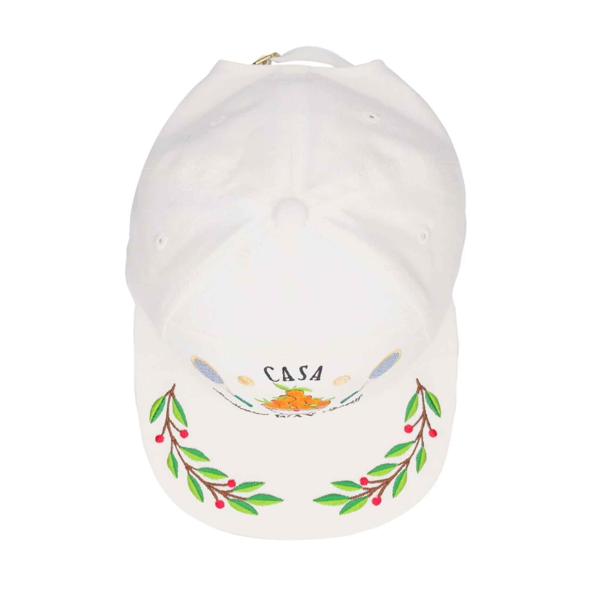 Casablanca Casa Way Laurel Embroidered Cap in White TwillHatsCasa BlancaDPUS5056626896614Casablanca Casa Way Laurel Embroidered Cap in White Twill