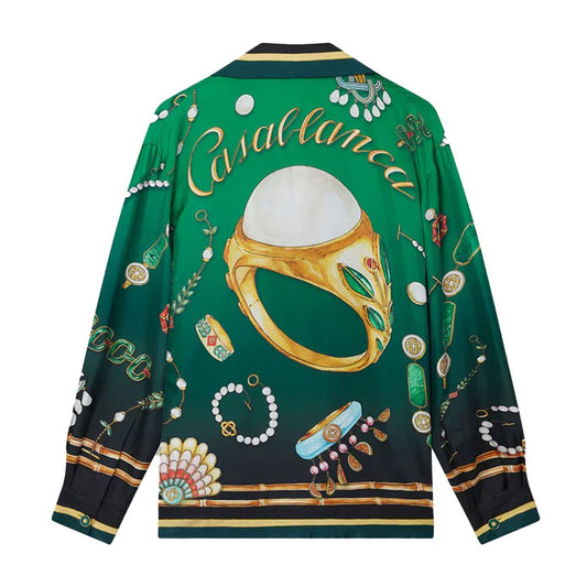 [Casablanca] Cuban Collar Long Sleeve Shirt La Boite A BijouShirtsCasablancaDPUS Designer Outlet5060732773837GreenS[Casablanca] Cuban Collar Long Sleeve Shirt La Boite A Bijou