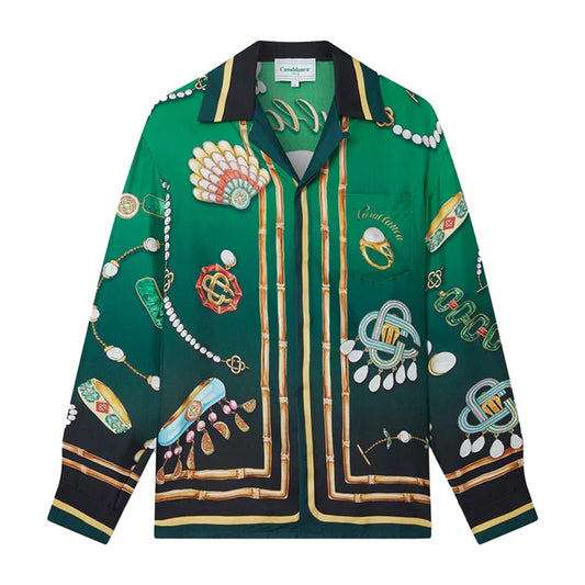 [Casablanca] Cuban Collar Long Sleeve Shirt La Boite A BijouShirtsCasablancaDPUS Designer Outlet5060732773837GreenS[Casablanca] Cuban Collar Long Sleeve Shirt La Boite A Bijou