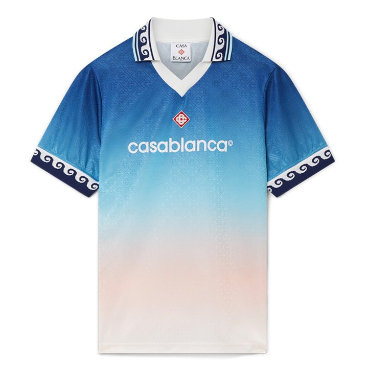 Casablanca Jacquard Monogram Football Shirt In Blue GradientT-ShirtsCasa BlancaDPUS Designer OutletXSCasablanca Jacquard Monogram Football Shirt In Blue Gradient