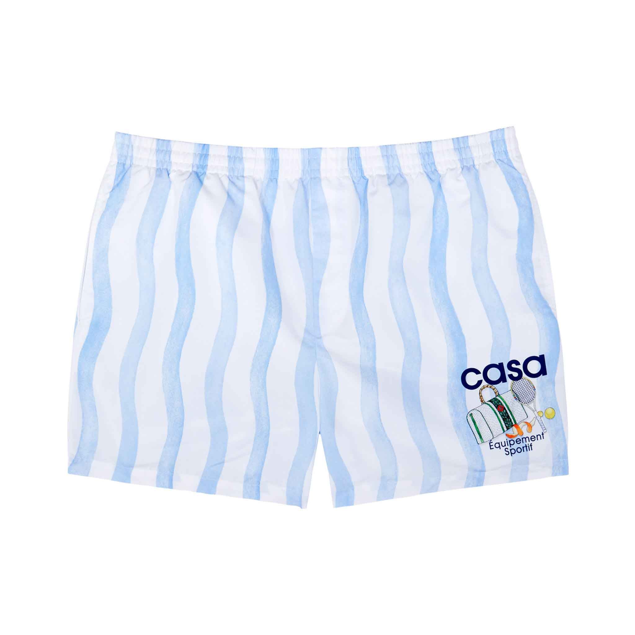 Casablanca Mens Printed Swimshorts in Blue Wave StripeShortsCasa BlancaDPUS5060732771468SCasablanca Mens Printed Swimshorts in Blue Wave Stripe