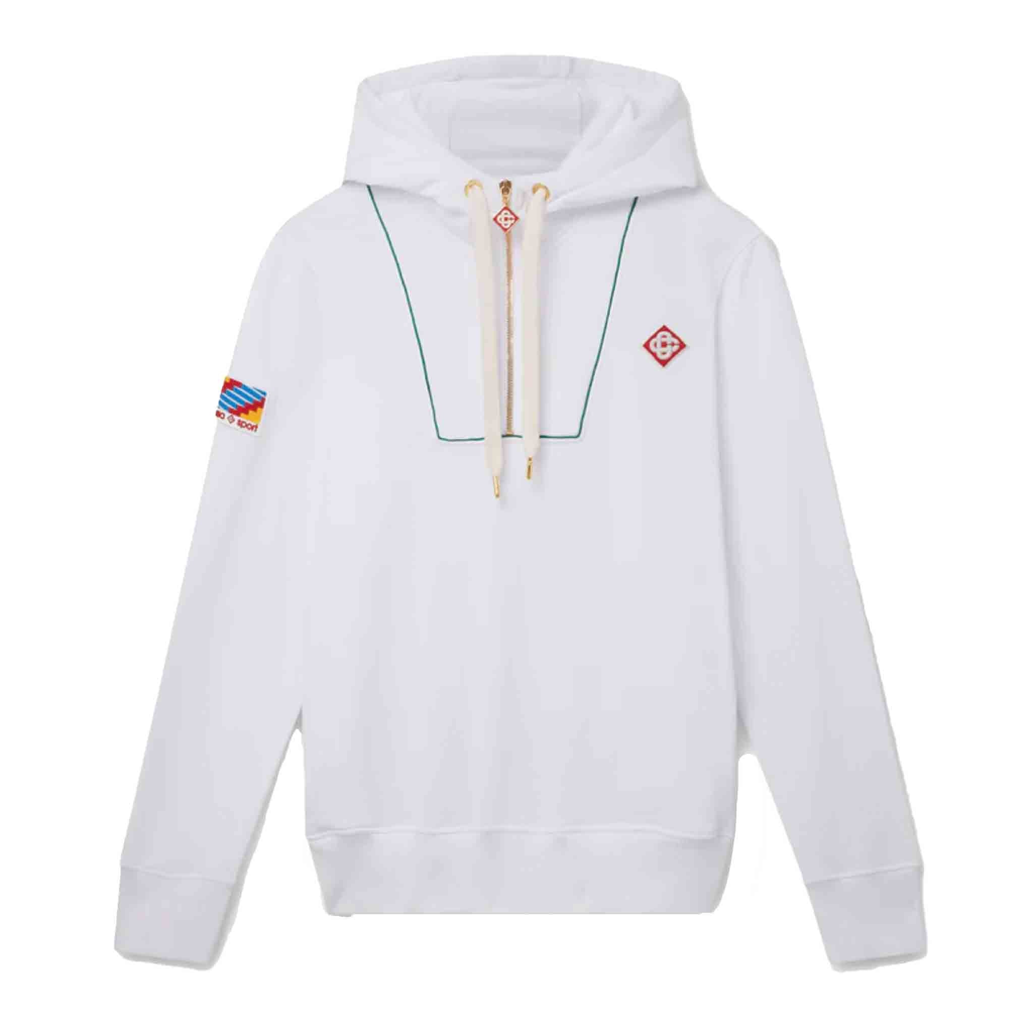 Casablanca Quarter Zip Hooded Sweatshirt in WhiteHoodiesCasa BlancaDPUS5056626823566SCasablanca Quarter Zip Hooded Sweatshirt in White