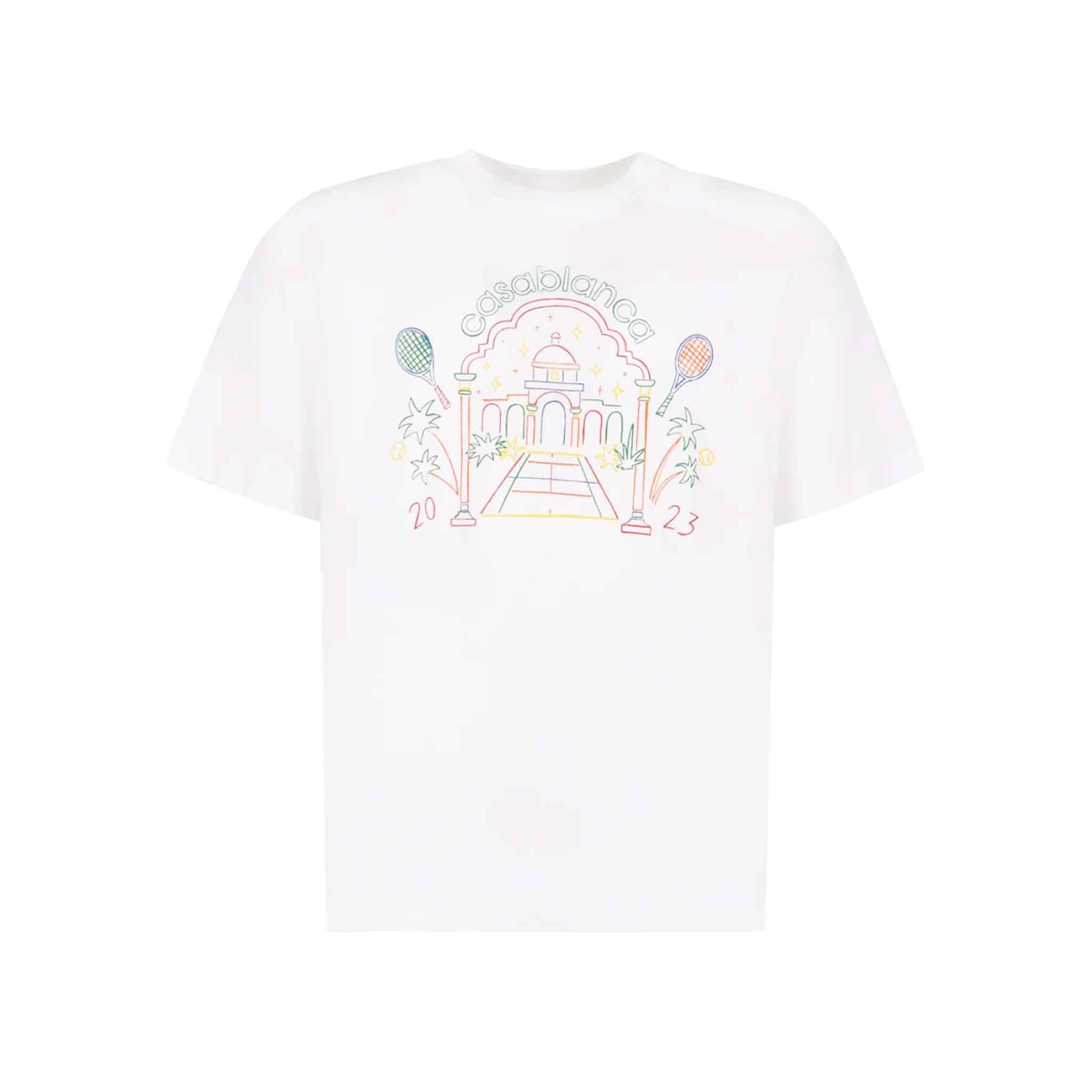 Casablanca Rainbow Crayon Temple T-Shirt in WhiteT-ShirtsCasa BlancaDPUS5056626870829SCasablanca Rainbow Crayon Temple T-Shirt in White