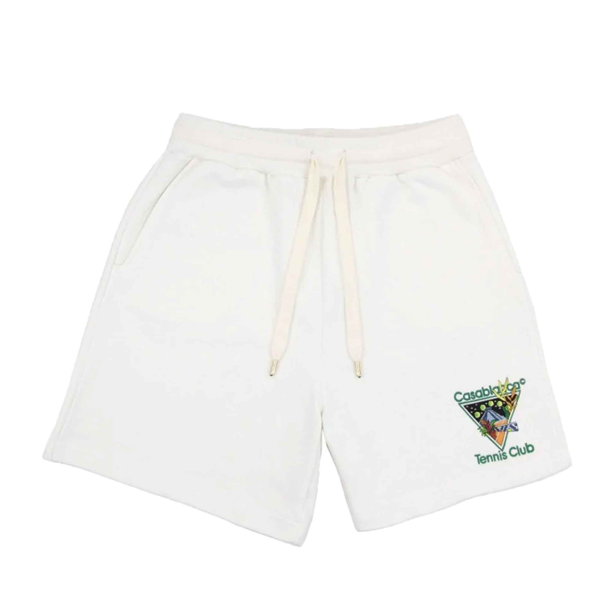 Casablanca Tennis Club Icon Embroidered Sweatshorts in Off - WhiteShortsCasa BlancaDPUS5056626825430SCasablanca Tennis Club Icon Embroidered Sweatshorts in Off - White