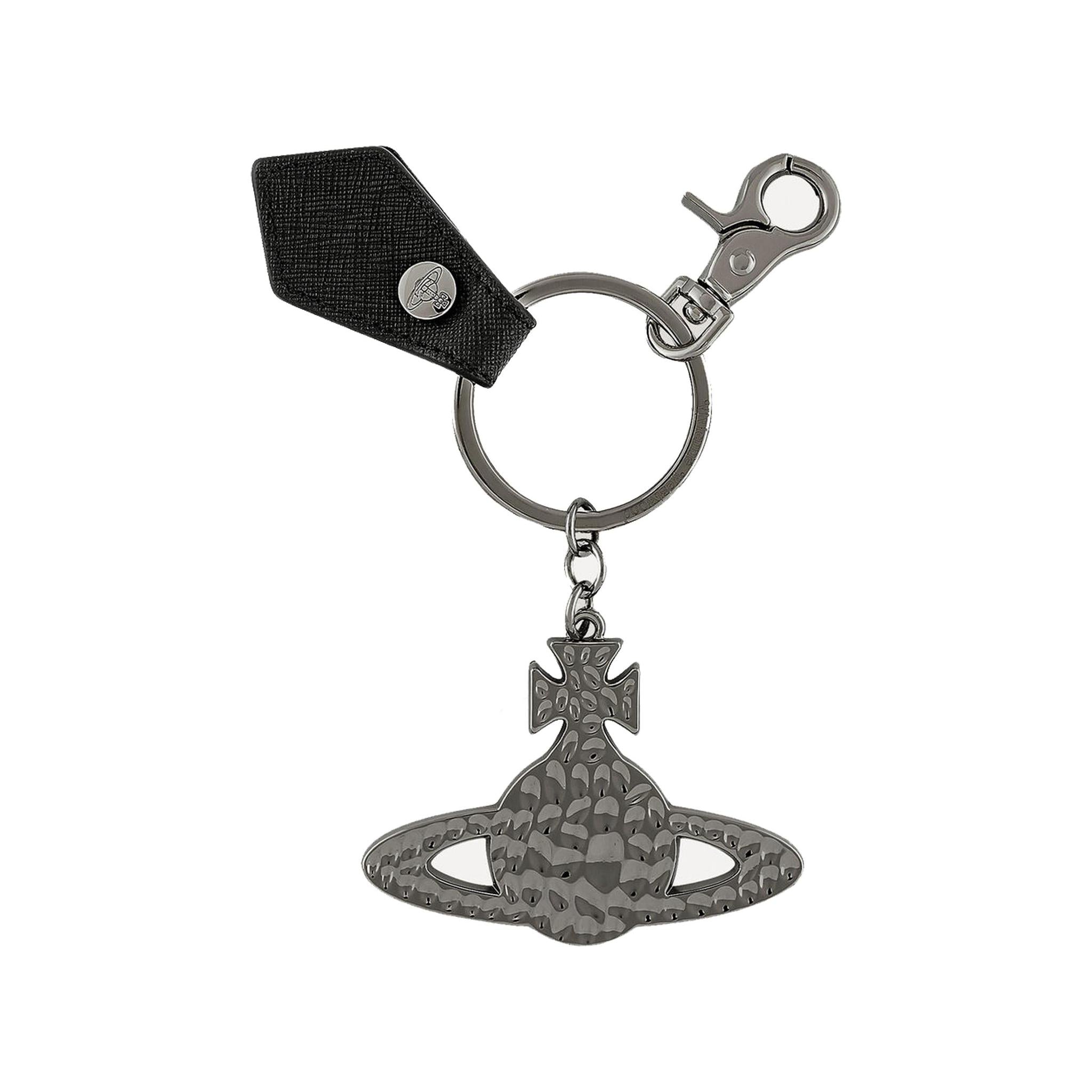 Vivienne Westwood Hammered Orb Gunmetal Keyring in Black Pu Grain