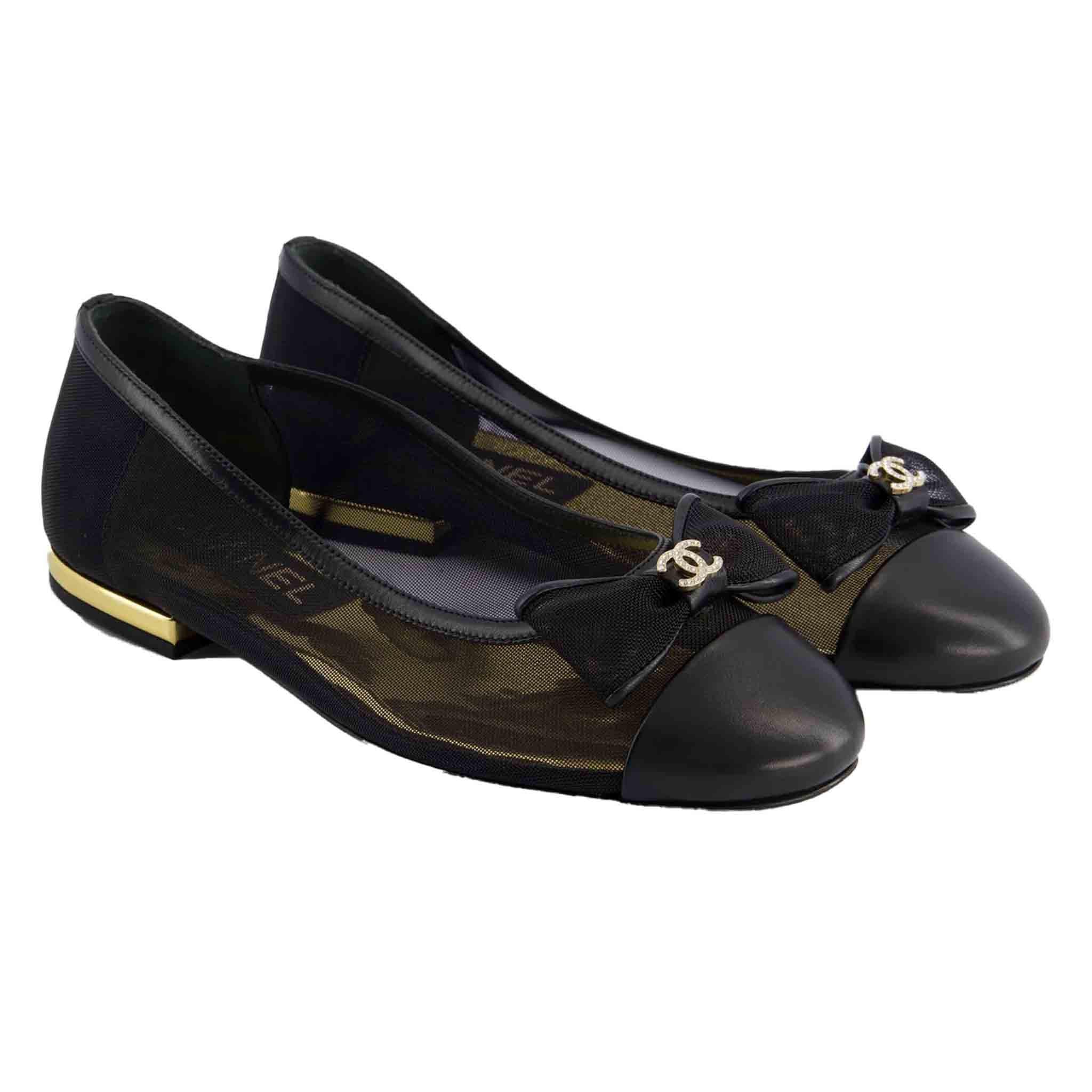 Chanel Bow Mesh Pumps in BlackFlatsChanelDPUS Designer Outlet357267204000639Chanel Bow Mesh Pumps in Black