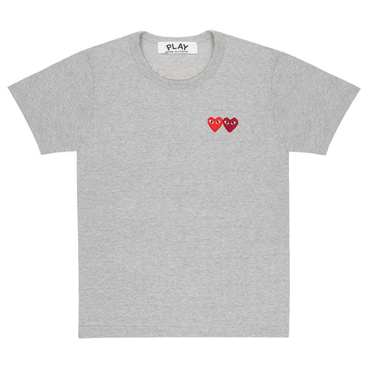 Comme des Garçons PLAY Double Heart T-Shirt in GreyT-ShirtsComme des GarconsDPUS Designer OutletAAE91087SComme des Garçons PLAY Double Heart T-Shirt in Grey