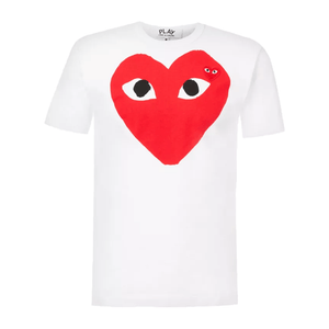Comme des Garçons PLAY Large Double Heart Logo T-Shirt in WhiteT-ShirtsComme des GarconsDPUS Designer OutletAZT02605112SComme des Garçons PLAY Large Double Heart Logo T-Shirt in White