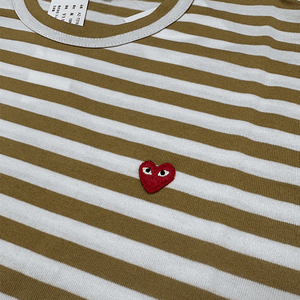 Comme des Garçons PLAY Little Red Heart Long Sleeve Striped T-Shirt in OliveT-ShirtsComme des GarconsDPUS Designer OutletAZT21805152SComme des Garçons PLAY Little Red Heart Long Sleeve Striped T-Shirt in Olive