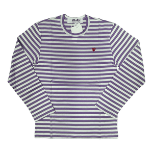 Comme des Garçons PLAY Little Red Heart Long Sleeve Striped T-Shirt in PurpleT-ShirtsComme des GarconsDPUS Designer OutletAZT21805142SComme des Garçons PLAY Little Red Heart Long Sleeve Striped T-Shirt in Purple