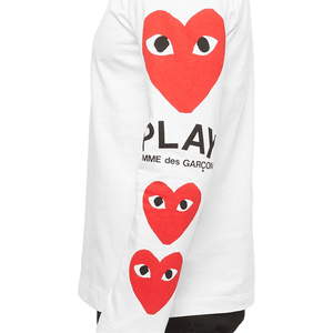 Comme des Garçons PLAY Multi Heart Long Sleeve T-Shirt in WhiteT-ShirtsComme des GarconsDPUS Designer OutletSComme des Garçons PLAY Multi Heart Long Sleeve T-Shirt in White