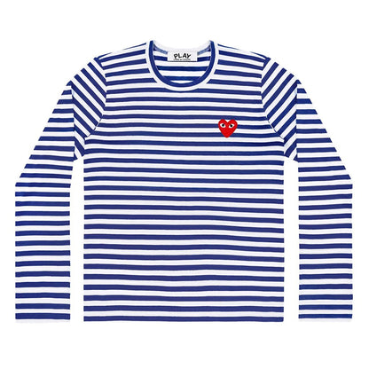 [Comme des Garcons] Play Stripe Red Heart LS TeeT-ShirtComme Des GarconsDPUS Designer OutletAX-T010-051-NVY-S044362189614NavyS[Comme des Garcons] Play Stripe Red Heart LS Tee