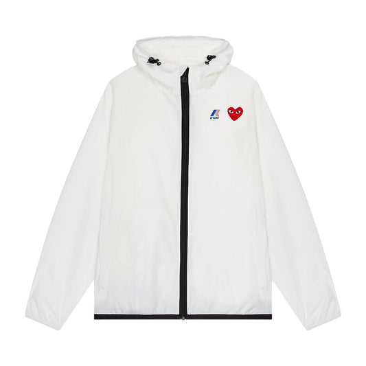 [Comme des Garcons] Play X K-Way Full Zip-Up Packable JacketCoats & JacketsComme Des GarconsDPUS Designer OutletAZ-J501-051-WHT-S8054936977426WhiteS[Comme des Garcons] Play X K-Way Full Zip-Up Packable Jacket