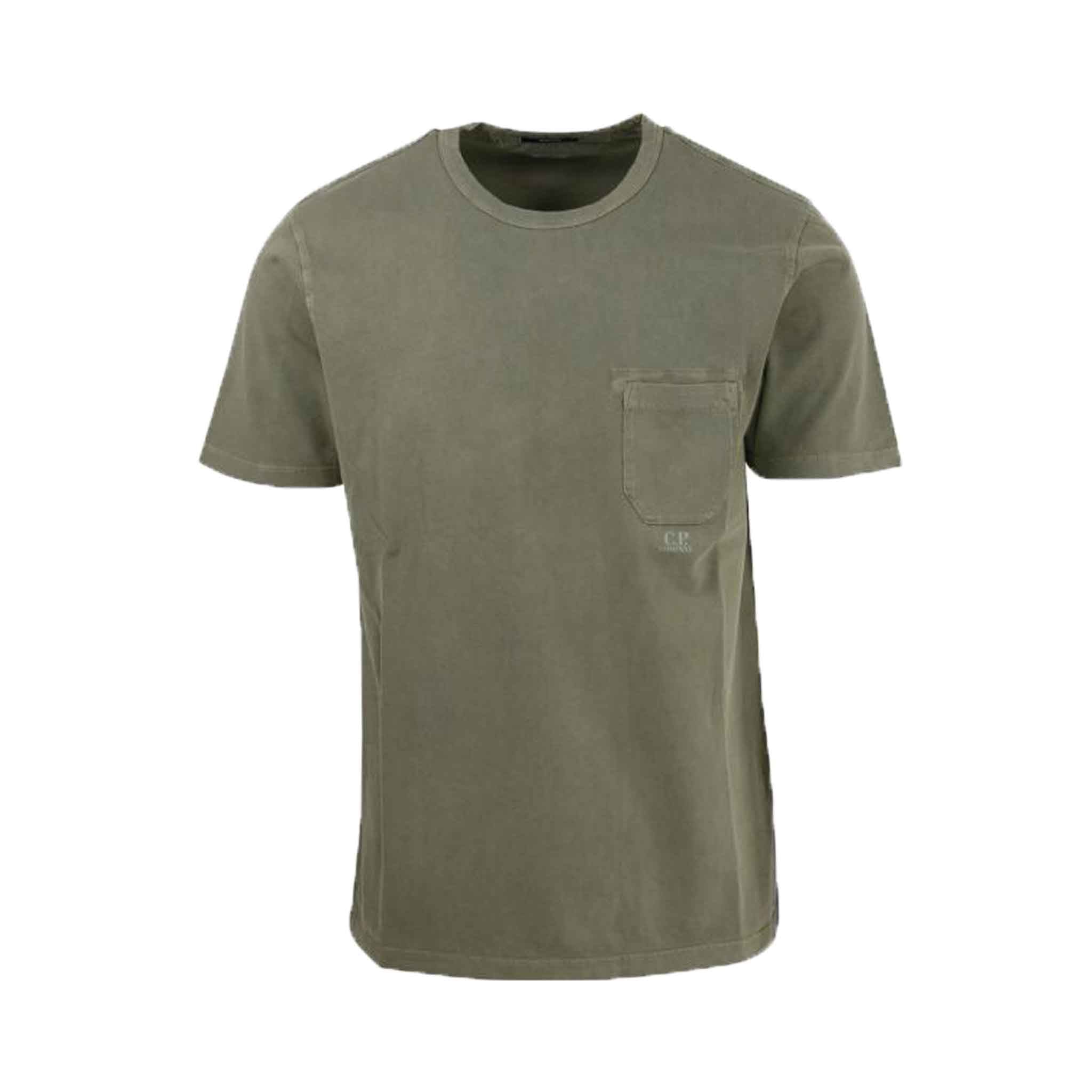 C.P. Company 24/1 Jersey Resist Dyed Pocket T-shirt in Bronze GreenT-ShirtsC.P. CompanyDPUSXSC.P. Company 24/1 Jersey Resist Dyed Pocket T-shirt in Bronze Green