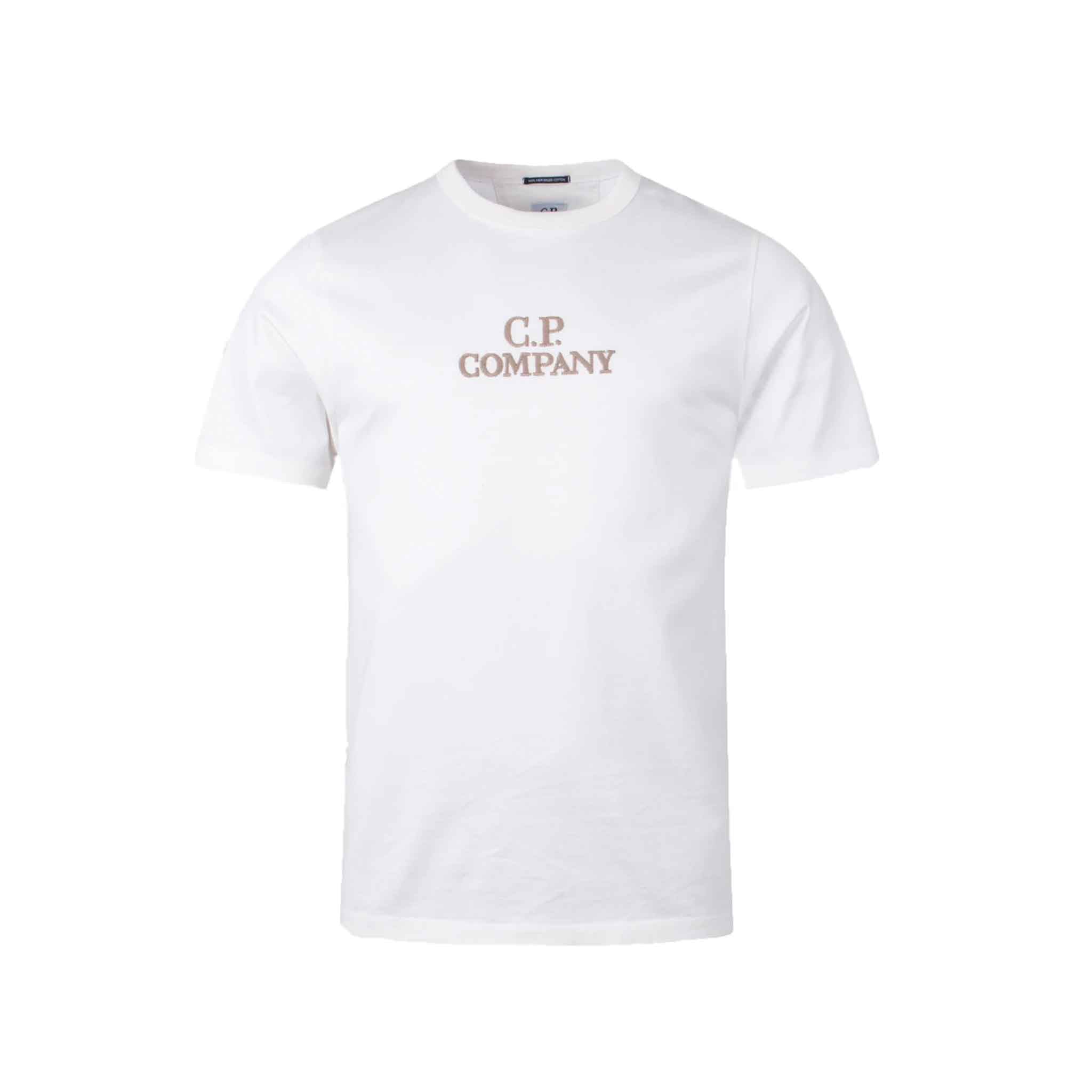 C.P. Company 30/2 Mercerized Jersey T-shirt Twisted Logo in Gauze WhiteT-ShirtsC.P. CompanyDPUSXSC.P. Company 30/2 Mercerized Jersey T-shirt Twisted Logo in Gauze White