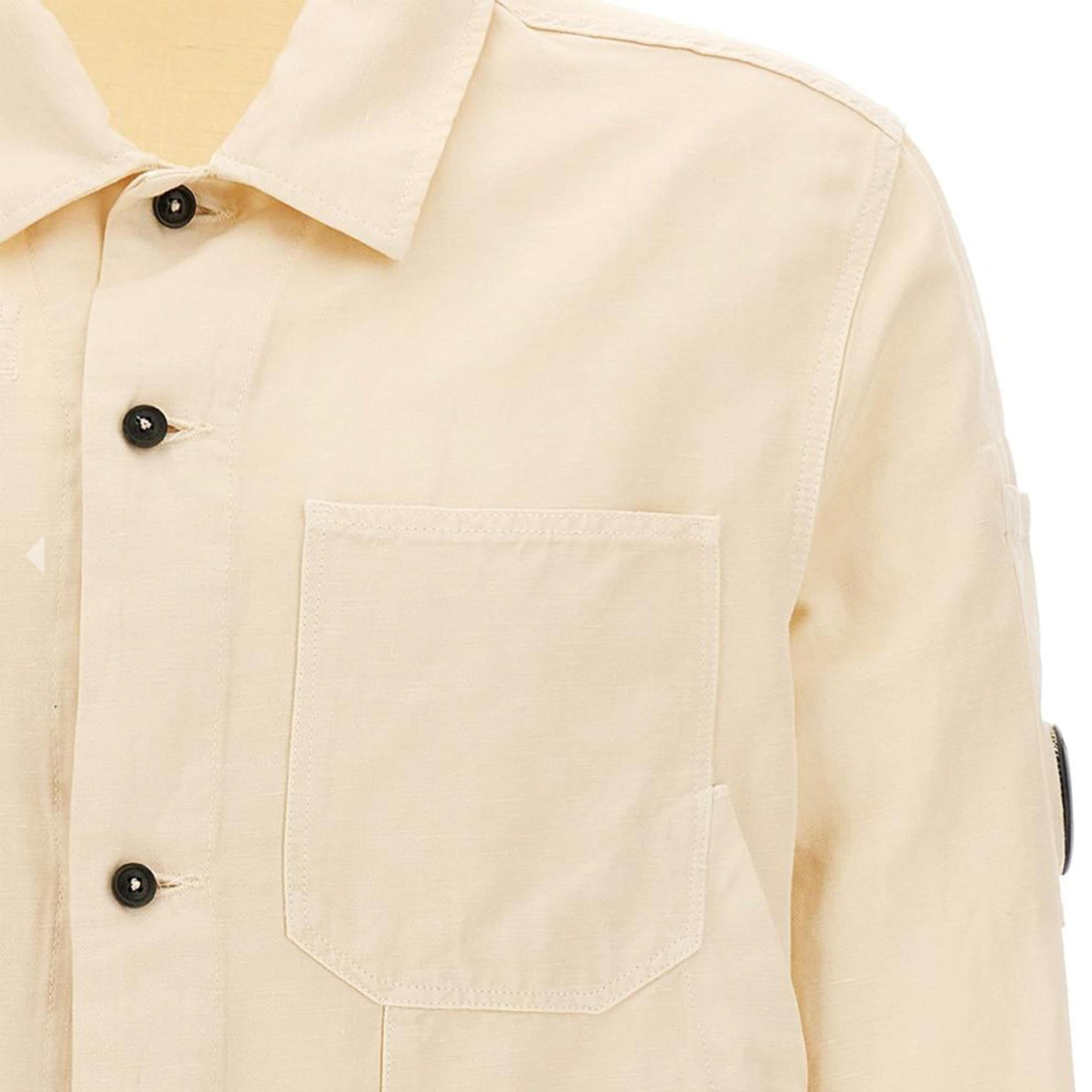 C.P. Company Cotton Linen Overshirt in Pistachio Shell