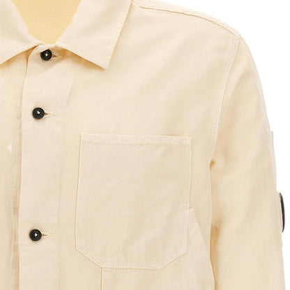 C.P. Company Cotton Linen Overshirt in Pistachio Shell