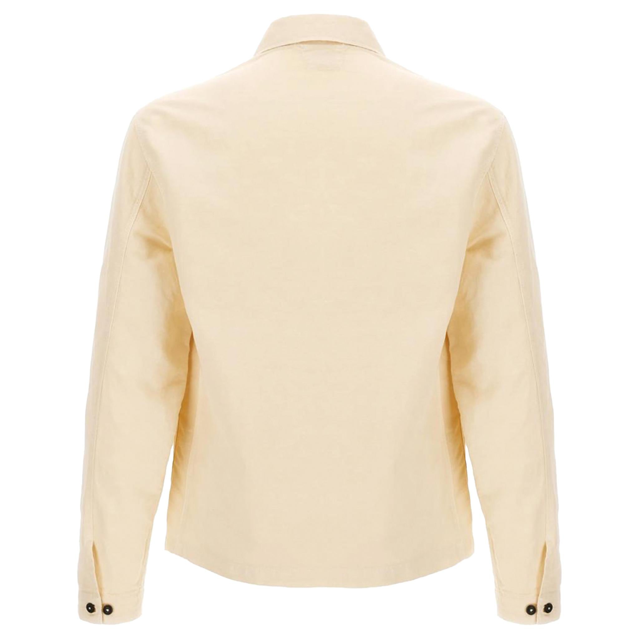 C.P. Company Cotton Linen Overshirt in Pistachio Shell