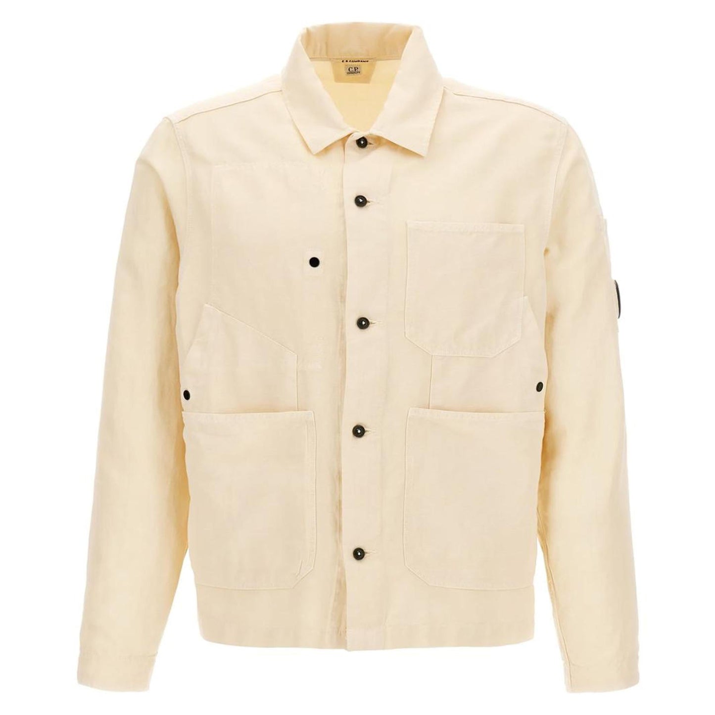 C.P. Company Cotton Linen Overshirt in Pistachio Shell