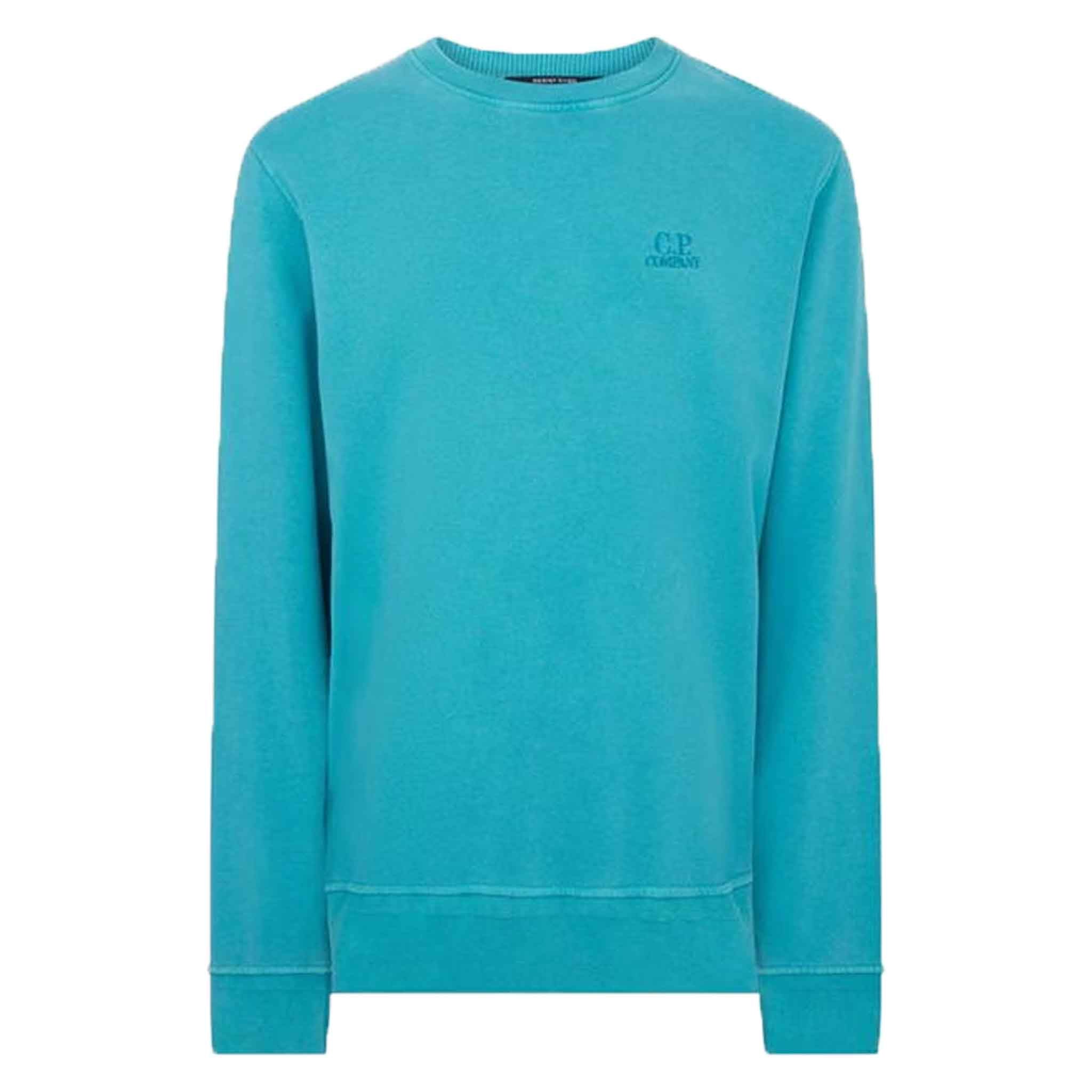 C.P. Company Cotton Resist Dyed Embroidered Logo Sweatshirt in Tile BlueSweatshirtsC.P. CompanyDPUSXSC.P. Company Cotton Resist Dyed Embroidered Logo Sweatshirt in Tile Blue