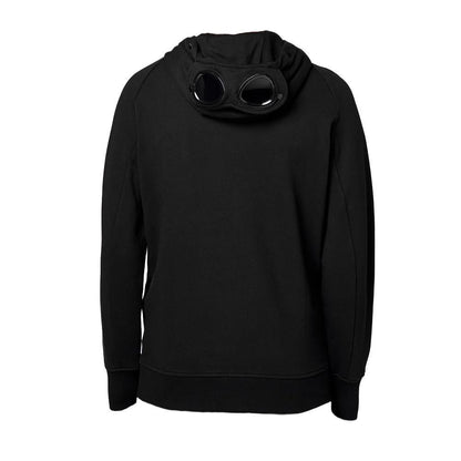 C.P. Company Diagonal Raised Fleece Full Zip Goggled Hoodie in Black
