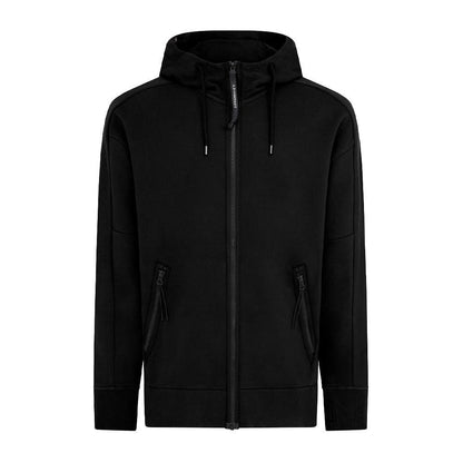 C.P. Company Diagonal Raised Fleece Full Zip Goggled Hoodie in Black