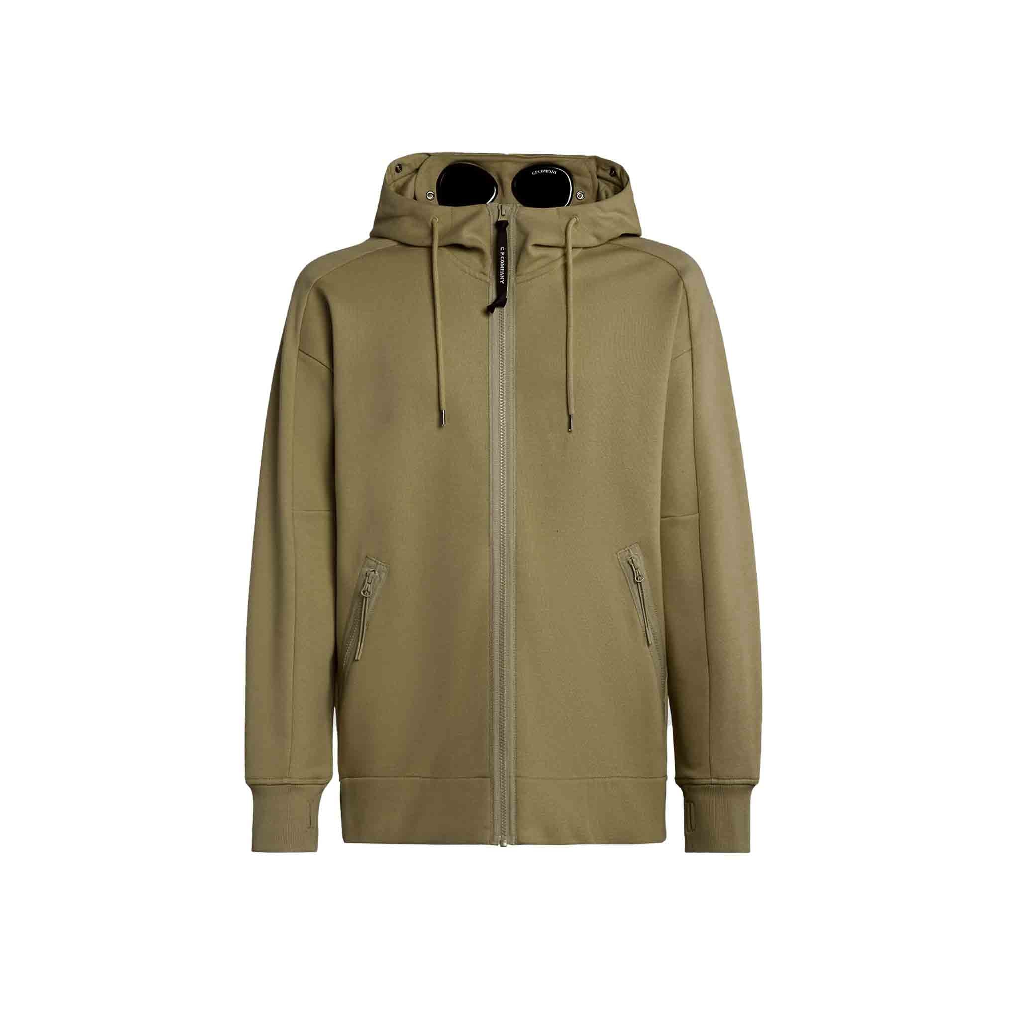 C.P. Company Diagonal Raised Fleece Goggle Hoodie in Butternut - BrownHoodiesC.P. CompanyDPUSXSC.P. Company Diagonal Raised Fleece Goggle Hoodie in Butternut - Brown