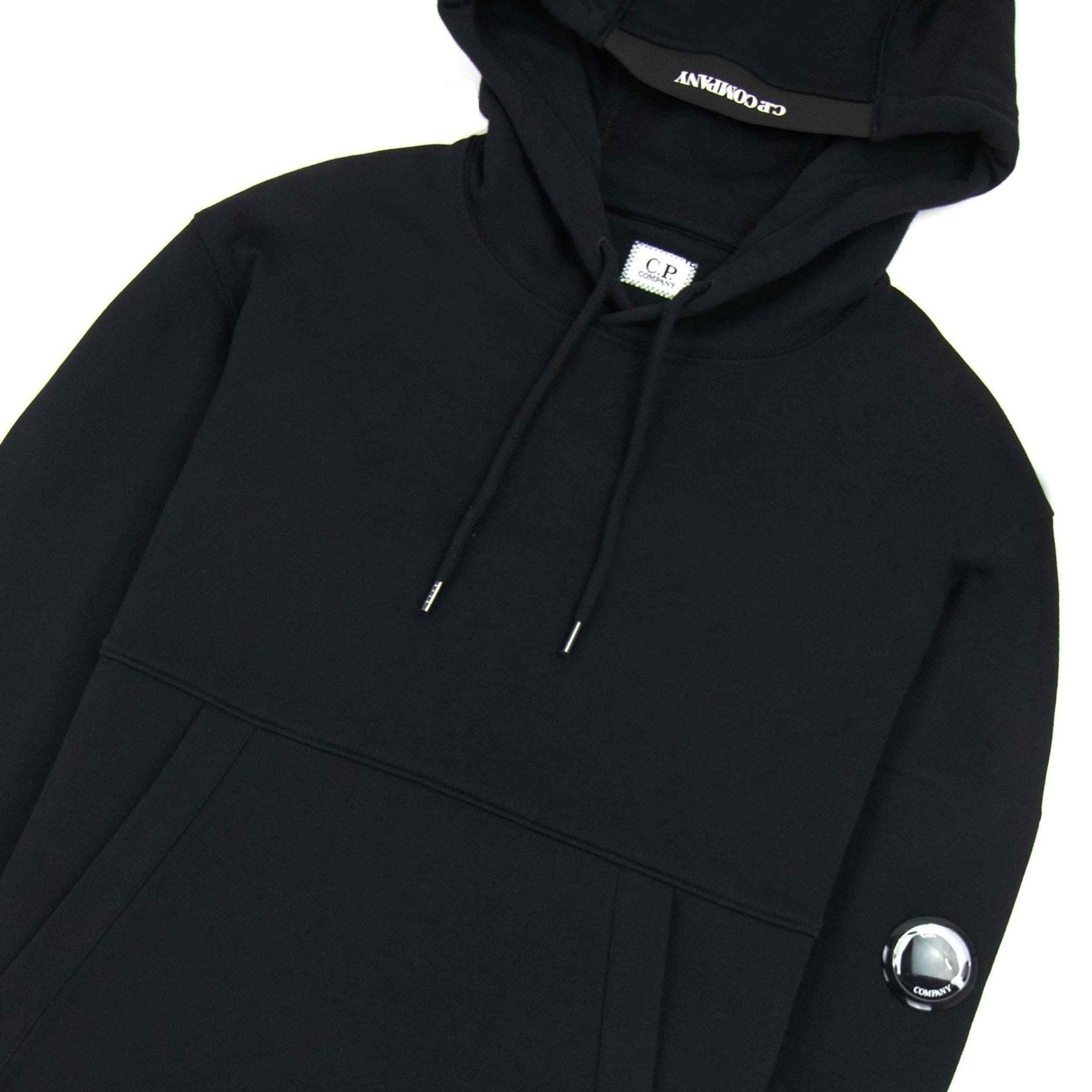 C.P. Company Diagonal Raised Fleece Lens Hooded Sweatshirt in Black