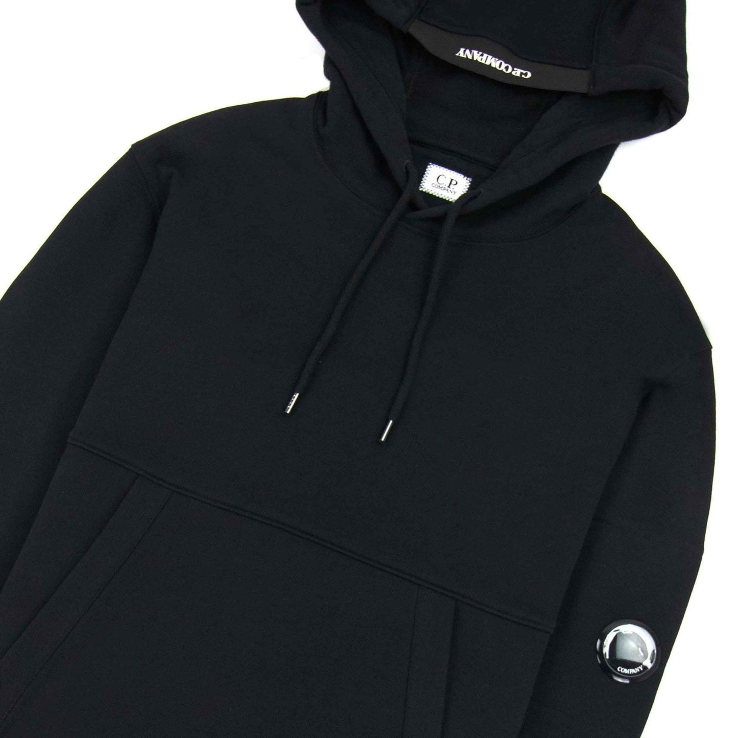 C.P. Company Diagonal Raised Fleece Lens Hooded Sweatshirt in Black