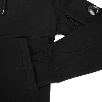 C.P. Company Diagonal Raised Fleece Lens Hooded Sweatshirt in Black