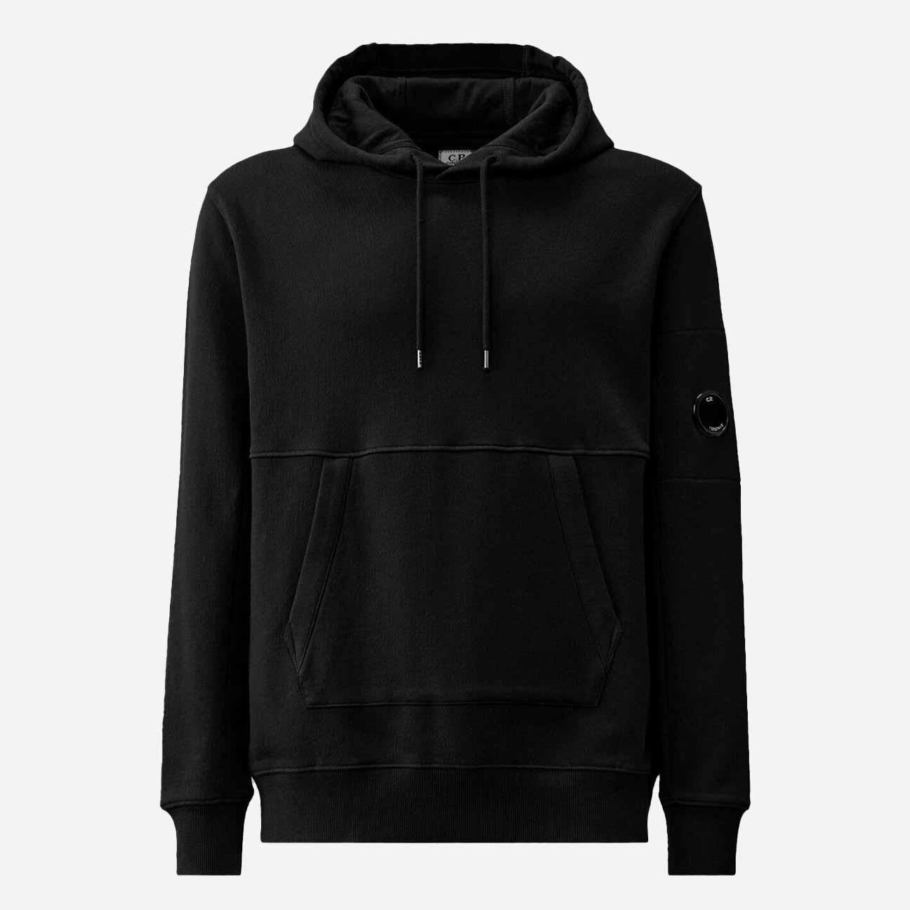 C.P. Company Diagonal Raised Fleece Lens Hooded Sweatshirt In Black