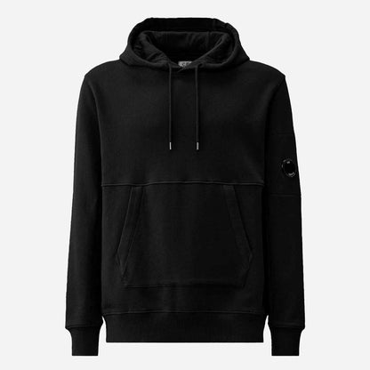 C.P. Company Diagonal Raised Fleece Lens Hooded Sweatshirt In Black