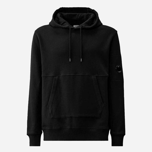 C.P. Company Diagonal Raised Fleece Lens Hooded Sweatshirt In Black
