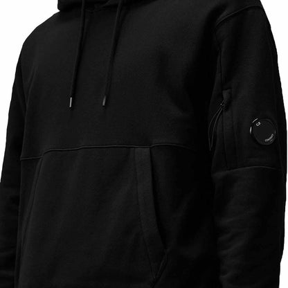 C.P. Company Diagonal Raised Fleece Lens Hooded Sweatshirt In Black